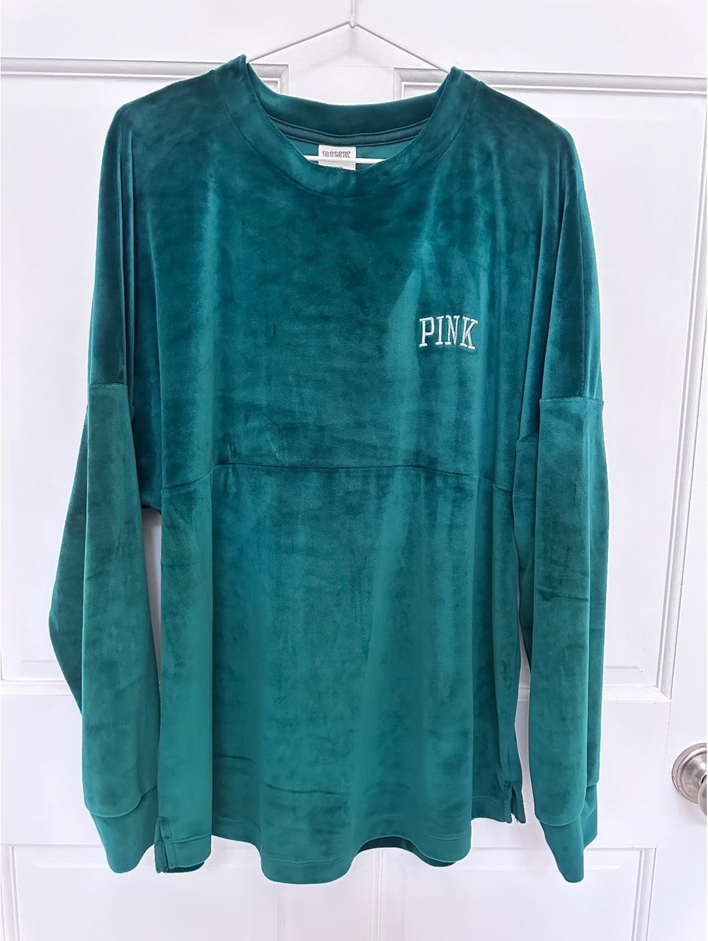 Green velour varsity Crewneck Sweatshirt from PINK Victoria's Secret Size M